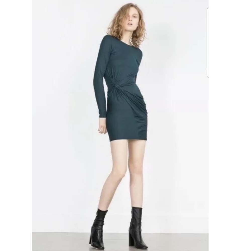 Zara Long Sleeve Knot Dress Green Large